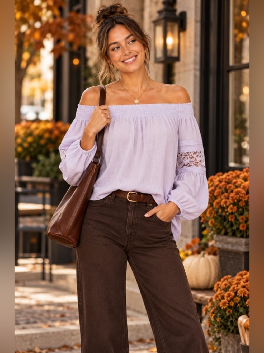 Olivia Palermo Chelsea28 Lavender Off Shoulder Lace Blouse S Date Night Boho